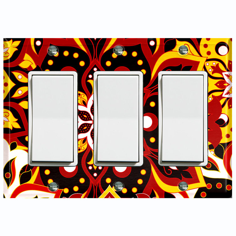 WorldAcc Metal Light Switch Plate Outlet Cover (Red Black Mandala